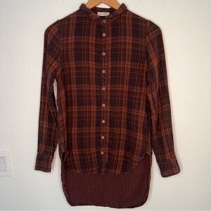 Free People x CP Shades 100% cotton plaid button down tunic brown extra small